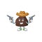 A cowboy cartoon character of chocolate conitos holding guns