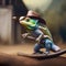 A cowboy chameleon with a ten-gallon hat, boots, and a lasso on the wild west range1
