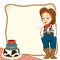 Cowboy child birthday background with cake