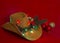 Cowboy Christmas.American West hat on christmas red background