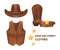 Cowboy clothes hat, vest, boots, belt vector isolated mock up