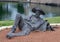 A cowboy in a Cowboy camp, part of the longest bronze sculpture collection in the United States in The Center at Preston Ridge.