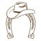 Cowboy hat and horseshoe symbol. Vector illustration cowboy stuff for Rodeo isolated on white