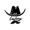 Cowboy hat and mustache, USA symbol, hand drawn retro design element for logo, badge vector Illustration on a white