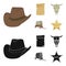 Cowboy hat, is searched, cart, bull`s skull. Wild West set collection icons in cartoon,black style vector symbol stock