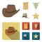 Cowboy hat, is searched, cart, bull`s skull. Wild West set collection icons in cartoon,flat style vector symbol stock