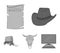 Cowboy hat, is searched, cart, bull`s skull. Wild West set collection icons in monochrome style vector symbol stock