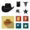 Cowboy hat, is searched, cart, bull skull. Wild West set collection icons in black, flat style vector symbol stock