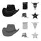 Cowboy hat, is searched, cart, bull skull. Wild West set collection icons in black,monochrom style vector symbol stock