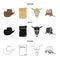 Cowboy hat, is searched, cart, bull skull. Wild West set collection icons in cartoon,black,outline style vector symbol