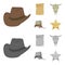 Cowboy hat, is searched, cart, bull skull. Wild West set collection icons in cartoon,monochrome style vector symbol