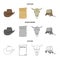 Cowboy hat, is searched, cart, bull skull. Wild West set collection icons in cartoon,outline,monochrome style vector