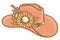 Cowboy hat with yellow sunflowers. Vector Western hat with sunflowers for cowgirl isolated on white. Cut file Hand drawn