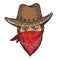 Cowboy head bandit mask bandana sketch engraving