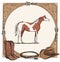 Cowboy horse equine riding tack tool in the western leather belt frame.