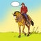 Cowboy on horse. Horsemanship. Cowboy on horse ride vintage vector poster. The world of the wild West.