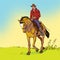 Cowboy on horse. Horsemanship. Cowboy on horse ride vintage vector poster. The world of the wild West.