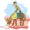 Cowboy on horse, humorous picture, cartoon, eps.