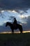 Cowboy on horseback at dawn