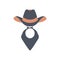 Cowboy icon. Retro Hat, and scarf  illustration