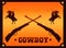 cowboy lettering in wild west poster with cowboys lassoing and rifles