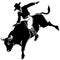 cowboy man riding a bull at a rodeo bull riding black and white silhouette