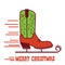 Cowboy Merry Christmas card .Cowboy ice skate boot illustration