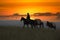 Cowboy with pack horses silhouette