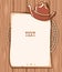 Cowboy paper background for text. Vector western illustration with cowboy hat and lasso on wood texture