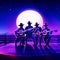 Cowboy playing guitar on the ranch at night. 3d illustration AI Generated