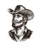 Cowboy, rancher or farmer. Hand drawn sketch vector illustration