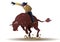 Cowboy ride a wild bull on rodeo game on isolated