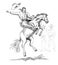 Cowboy riding a bucking bronco