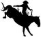 Cowboy riding a bucking horse in a rodeo