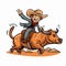 Cowboy riding a bull. Rodeo. Cowboy riding a bull hand-drawn comic illustration. Vector doodle style cartoon illustration