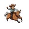 Cowboy riding a bull. Rodeo. Cowboy riding a bull hand-drawn comic illustration. Vector doodle style cartoon illustration