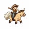 Cowboy riding a bull. Rodeo. Cowboy riding a bull hand-drawn comic illustration. Vector doodle style cartoon illustration