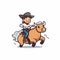 Cowboy riding a bull. Rodeo. Cowboy riding a bull hand-drawn comic illustration. Vector doodle style cartoon illustration