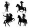 Cowboy riding horse characters silhouettes vector