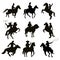 Cowboy riding horse characters silhouettes vector