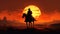 A cowboy riding a horse during sunset.