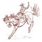 Cowboy riding a horse. Western rodeo icon, Texas Ranger, Sheriff in hat. Wild West, Country style. Vintage Engraved hand