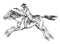 Cowboy riding a horse. Western rodeo icon, Texas Ranger, Sheriff in hat. Wild West, Country style. Vintage Engraved hand