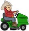 Cowboy on a riding lawnmower