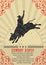 Cowboy riding wild bull.Vector western poster background