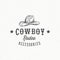 Cowboy Rodeo Accessories Abstract Vector Sign, Symbol or Logo Template. Stetson Hat Sketch Drawing with Retro Typography