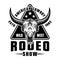 Cowboy rodeo show vector monochrome emblem, badge, label, logo or apparel design with buffalo skull isolated on white