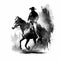 Cowboy With Running Horse Black And White. Generative AI