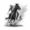 Cowboy With Running Horse Black And White. Generative AI