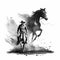 Cowboy With Running Horse Black And White. Generative AI